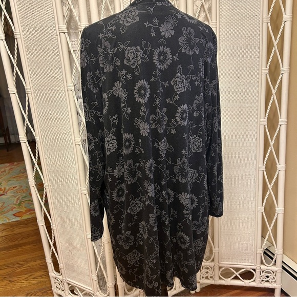 Lands' End Set Black Floral Drapey Kimono Open Front White Tee Top Plus size 1X - Picture 6 of 16